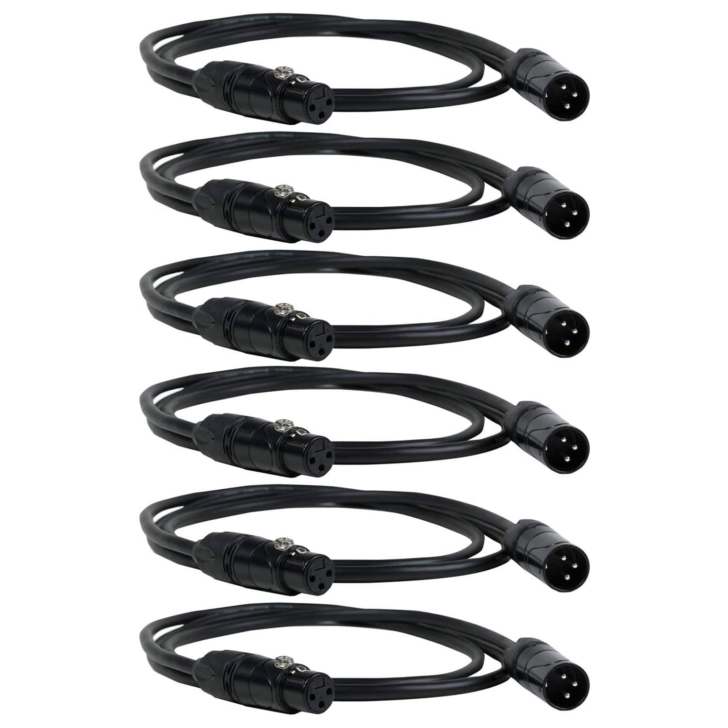 Solena Professional 5ft 3-Pin DMX Lighting Cable 6-Pack