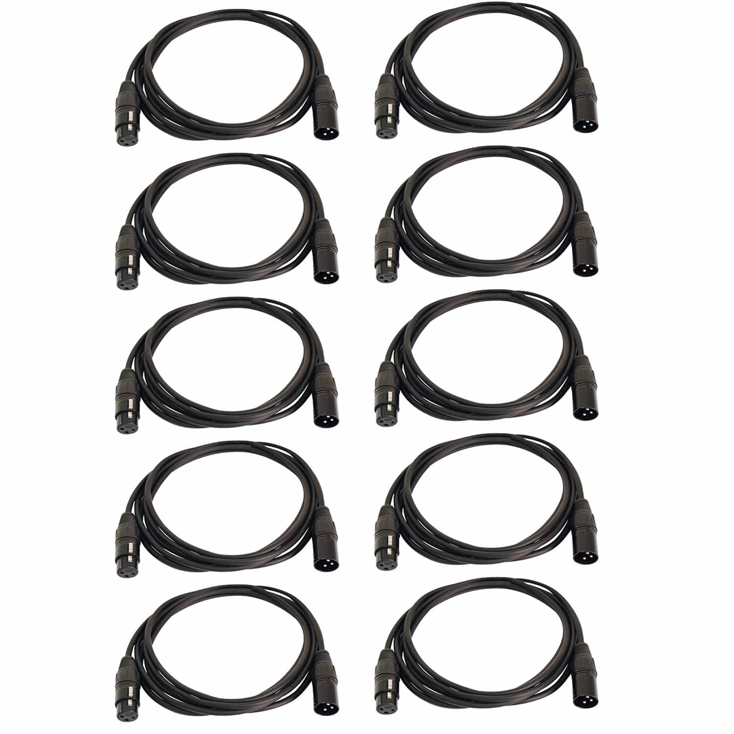 Solena Professional 10ft 3-Pin DMX Lighting Cable 10-Pack