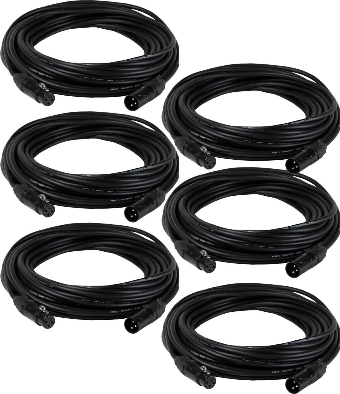 Solena Professional 25ft 3-Pin DMX Lighting Cable 6-Pack