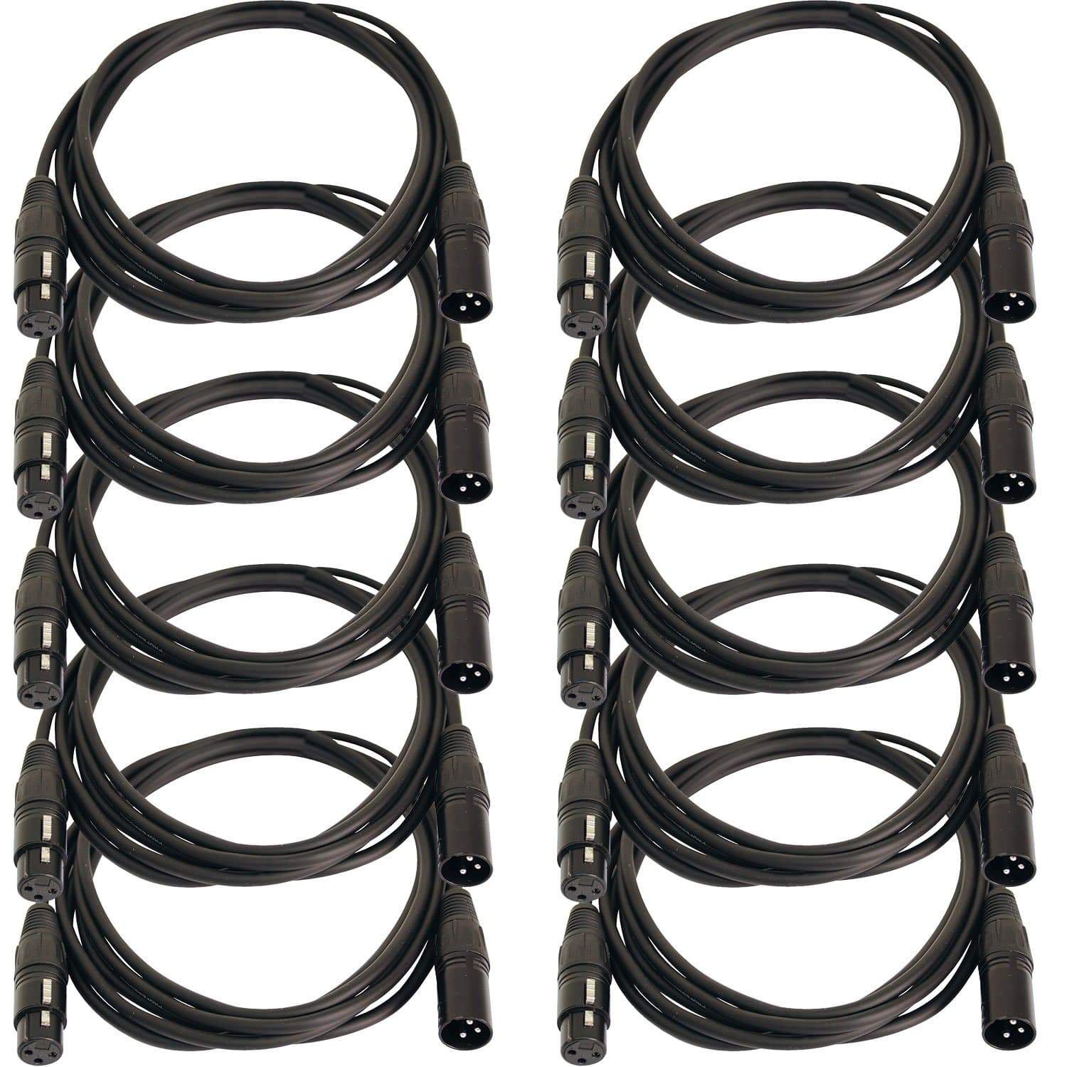 Solena Professional 10ft XLR to XLR Microphone Cable 10-Pack