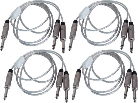 Solena Professional 5ft Audio Cable 1/4 TS M to Dual 1/4 TS M 4-Pack