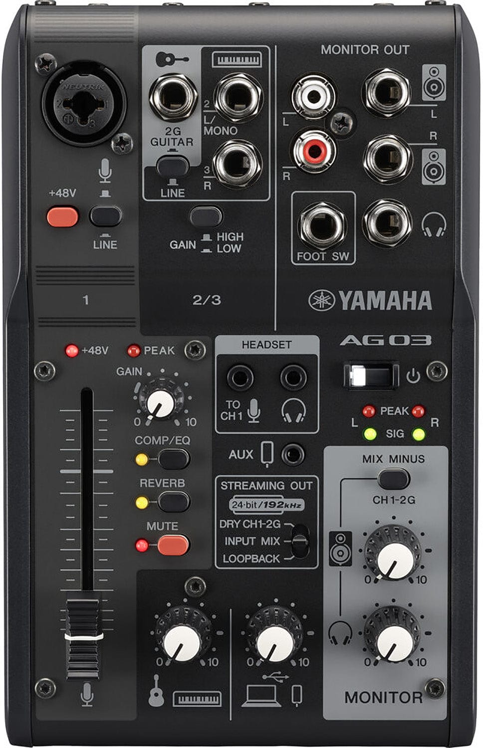 Yamaha AG03MK2-B 3-Channel Mixer / USB Interface for IOS/Mac/PC - Black