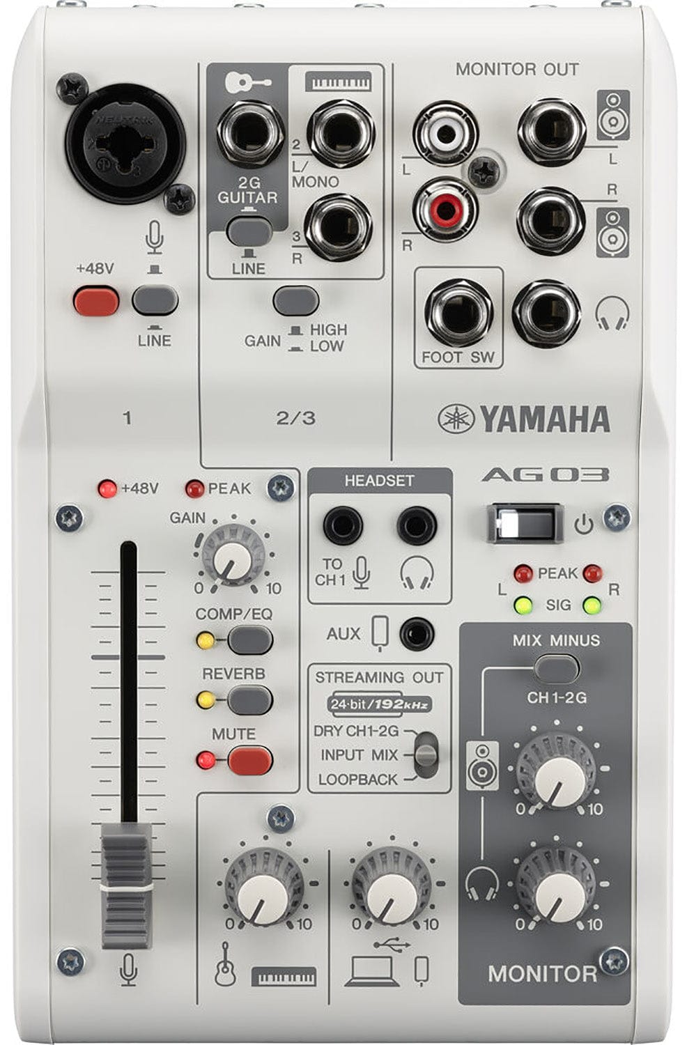 Yamaha AG03MK2-W 3-Channel Mixer / USB Interface for IOS/Mac/PC - White