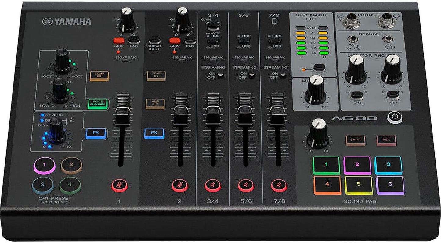 Yamaha AG08-B 8-Channel Mixer/USB Interface for IOS/Mac/PC - Black