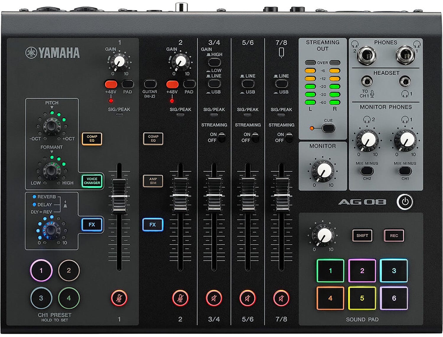 Yamaha AG08-B 8-Channel Mixer/USB Interface for IOS/Mac/PC - Black