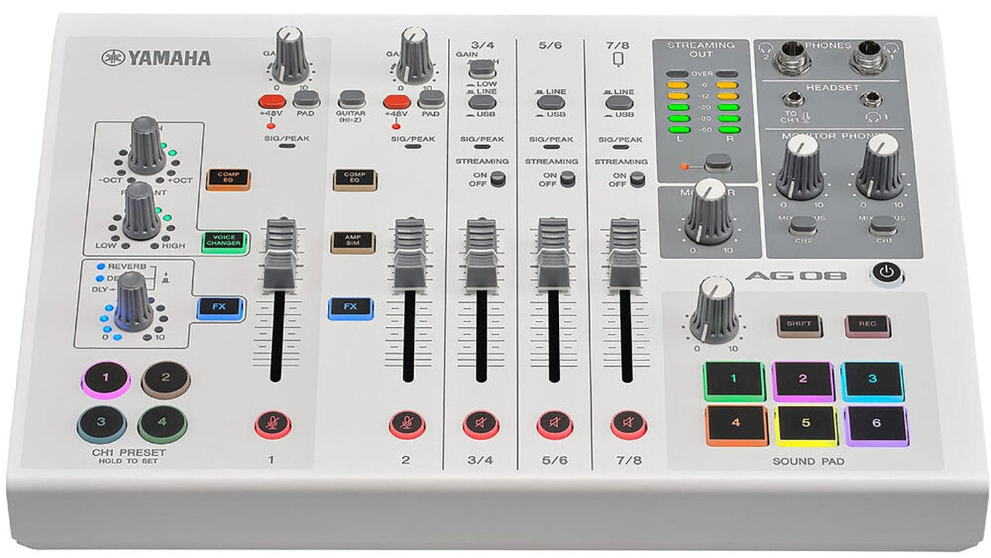 Yamaha AG08-W 8-Channel Mixer/USB Interface for IOS/Mac/PC - White