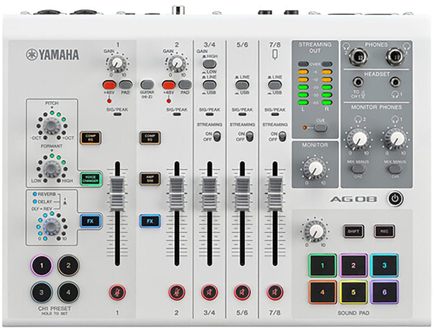 Yamaha AG08-W 8-Channel Mixer/USB Interface for IOS/Mac/PC - White