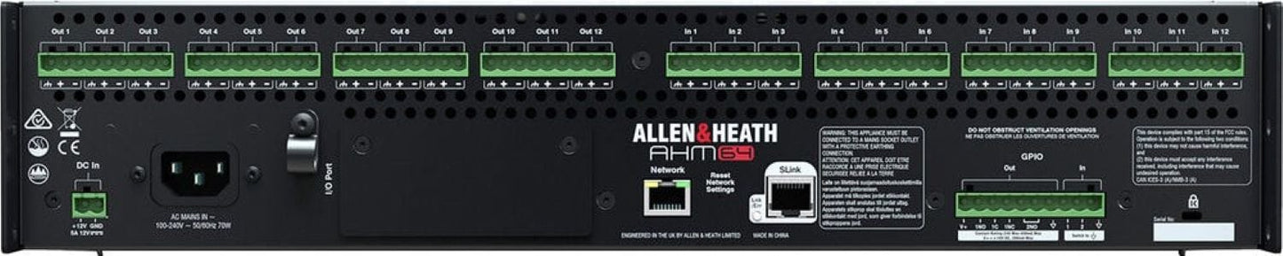 Allen & Heath AH-AHM-64 64x64 Audio Matrix Processor Compatible with IP1/IP6/IP8 Remote Control