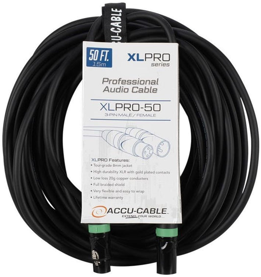 Accu-Cable 50-Foot PRO XLR Male to XLR Female Microphone Cable